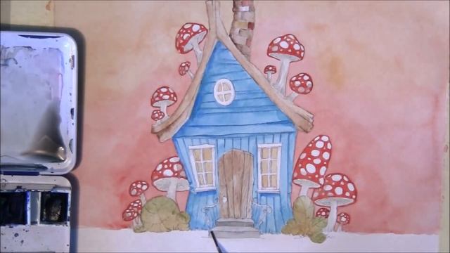 WATERCOLOR ILLUSTRATION | Whimsical Blue House | by LadyKikki смотреть онлайн