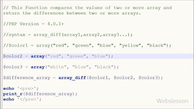 PHP Array Functions - array_diff() Function смотреть онлайн