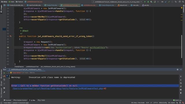 JWT middleware Using Test Driven Development | Laravel , PHP #6 смотреть онлайн