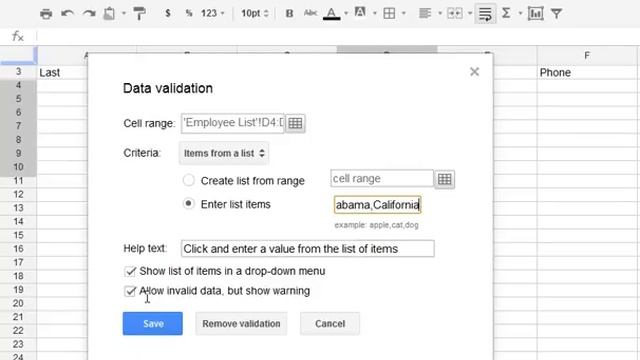 How to use Data Validation to create a drop down list in a Google spreadsheet смотреть онлайн