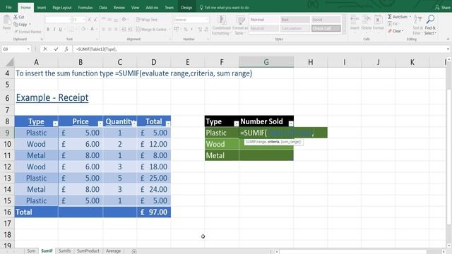 Microsoft Excel 2016 - SumIf function смотреть онлайн