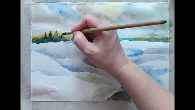 Рисуем акварелью зимний пейзаж. Watercolor. Winter landscape смотреть онлайн