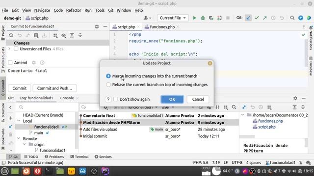 GitHub y PHPStorm Parte2 - resolución de conflictos con merge смотреть онлайн