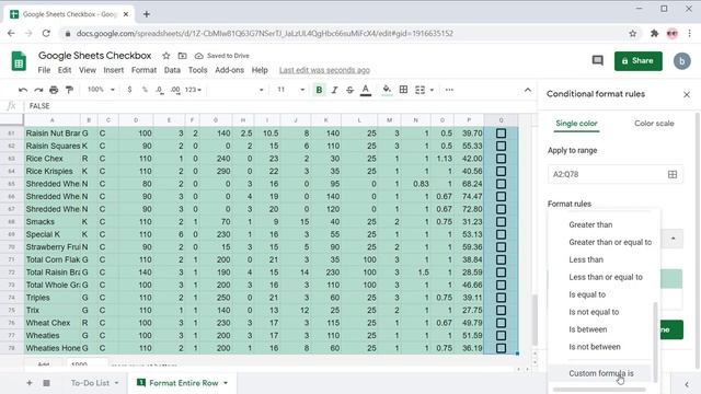 Google Sheets Checkbox - Apply Conditional Formatting across entire row смотреть онлайн
