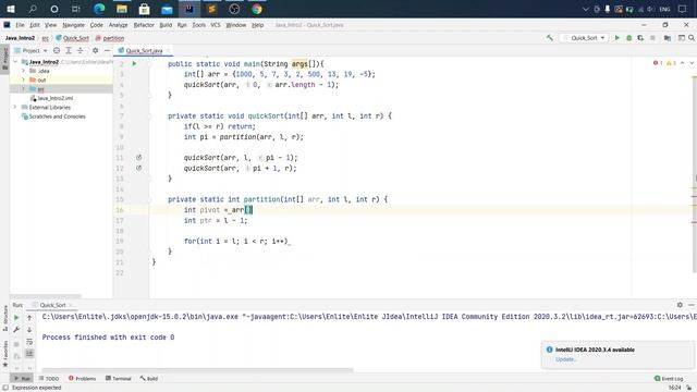 1.6.1 Решение quicksort(быстрая сортировка) на Java смотреть онлайн