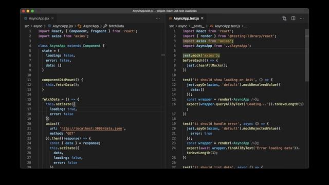 Writing unit test cases for async http code (axios) in React смотреть онлайн