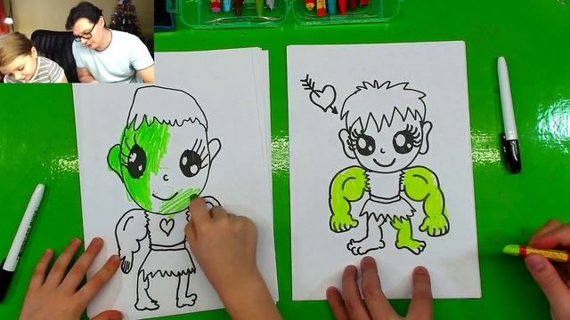 Как КАТЯ рисует ХАЛКА девочки рисуют на РыбаКит смотреть онлайн