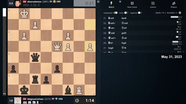 Magnus Carlsen vs GM Alexander Rustemov | Blitz Match 3+0 | ChessCom | May 31, 2023 смотреть онлайн