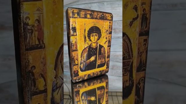 Святой Пантелеймон Целитель. Икона под старину ручной работы# shots #иконаназаказ #иконанадереве смотреть онлайн