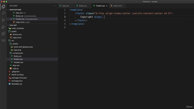 03 - Working with Vue - 009 Adding content to our footer component смотреть онлайн
