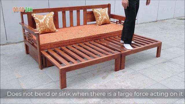 Wooden Sofa Bed Large Size (Cockroach Wing Color) | Sofa Giường Gỗ Kích Thước Lớn | Do Go 24H