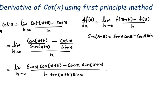 Derivative of Cot(x) using first principle method @Kamaldheeriya Maths easy смотреть онлайн
