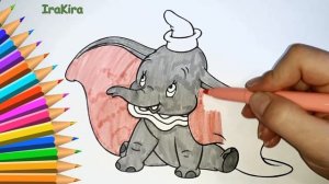 Рисуем раскраски! Слоненок ДАМБО! Учим цвета на русском языке!