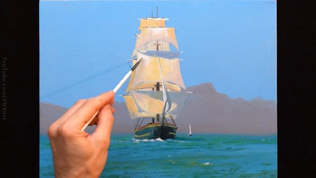 Oil Painting - Sea Sail / Relaxing Art / Time Lapse / Морской пейзаж. Урок рисования Живопись масло смотреть онлайн