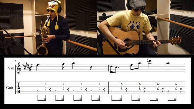 SpongeBob - "Hello Blues" cover with Guitar and Saxophone (with tabs and sheet music) смотреть онлайн