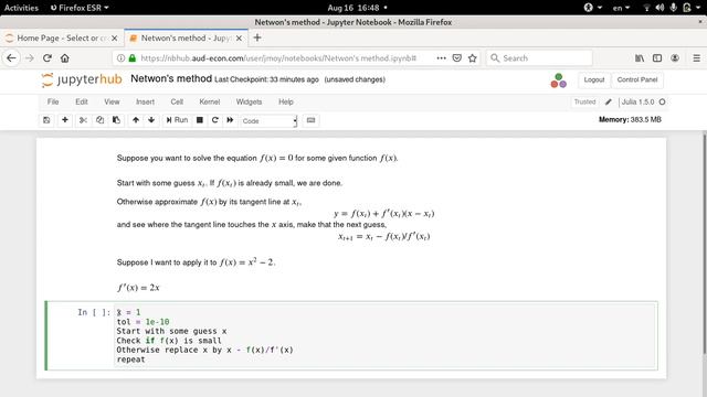 Linear algebra with Julia, Video 4: while loops, Newton's method смотреть онлайн