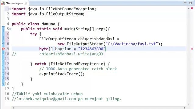 Javadan kuchaytirilgan darslar 72 kiritish chiqarish 07 FileOutputStream klasi смотреть онлайн