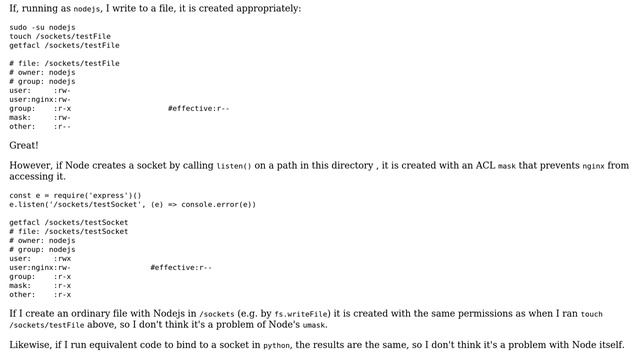 DevOps & SysAdmins: Why is my unix socket created with a different ACL mask to other files? смотреть онлайн