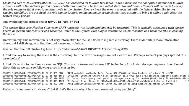 Databases: SQL Cluster failover doesn't work after applying SQL Server 2016 Service Pack 2 смотреть онлайн