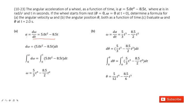 (10-23) The angular acceleration of a wheel, as a function of time, is α=5.0t^2−8.5t, where α is i смотреть онлайн