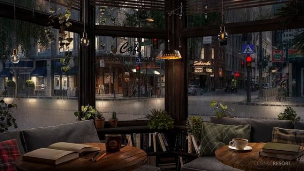 Cozy Coffee Shop Corner with Gentle Rain and Ambience Sounds   Immersive Ambience   for Studying
