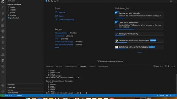 Gradle : Build new project with Gradle with visual studio code