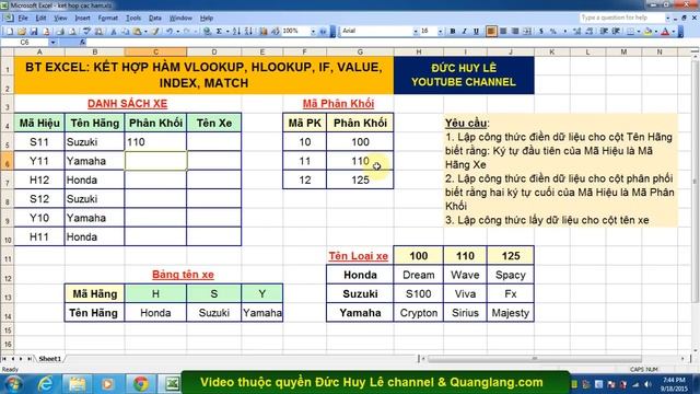 Kết hợp hàm Vlookup, Hlookup, Match, Index, Left, Value - BT Excel смотреть онлайн