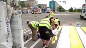 При обновлении дорожной разметки в Комсомольске впервые применён холодный пластик