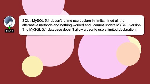 SQL : MySQL 5.1 doesn't let me use declare in limits. I tried all the alternative methods and nothi смотреть онлайн