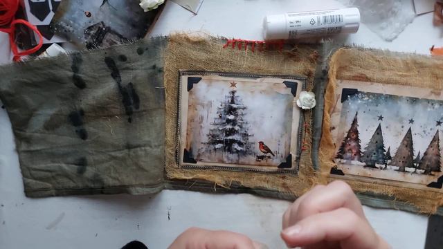 How to - small accordion style journal on the fabric strip. Part 2.Christmas. #junkjournals смотреть онлайн