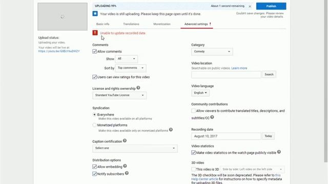 YouTube Video Error - Unable to update recorded date. смотреть онлайн