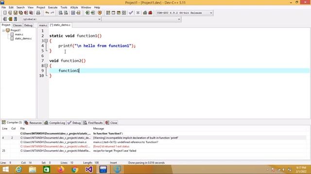 Static function in C смотреть онлайн