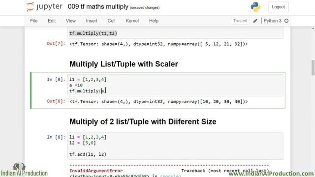 13 Multiplication of Tensors using tf multiply math function TensorFlow 2 0 Python Tutorial DL7 смотреть онлайн
