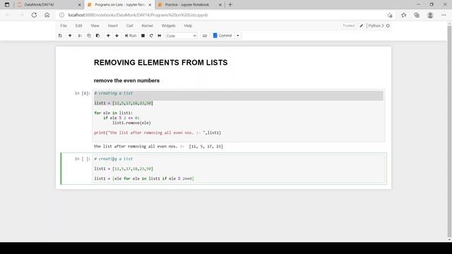 Removing elements from lists in Python|Part 32|Code in Python for Data Science|The Data Monk смотреть онлайн