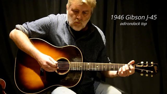 vintage Gibson J 45 summit: 1943 Banner mahogany top vs. 1946 Script Adirondack top смотреть онлайн