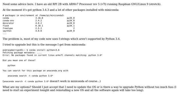Raspberry Pi: Can I upgrade my Python version with miniconda on Stretch or do I need to upgrade OS? смотреть онлайн