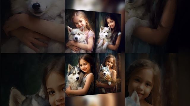 Девочка с щенком хаски в руках.??? Картина нейросетями на заказ.???? #картинавподарокмаслом смотреть онлайн