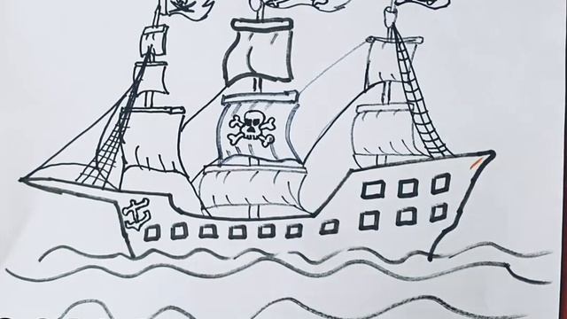 Как нарисовать пиратский корабль для детей. How to draw a pirate ship for kids. смотреть онлайн