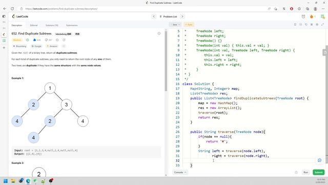 LeetCode 652 | Find Duplicate Subtrees | PreOrder | HashMap | Java смотреть онлайн