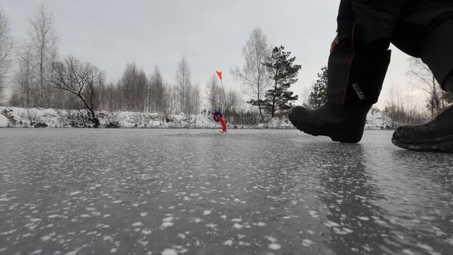 Щука на жерлицы по первому льду 2022-2023! ЛЁД 4 см! Рыбалка на карьере дома. смотреть онлайн