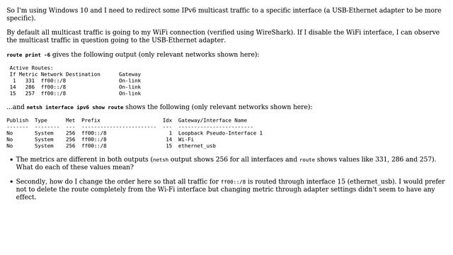 Windows route selection and "route print -6" vs "netsh interface ipv6 show route" смотреть онлайн