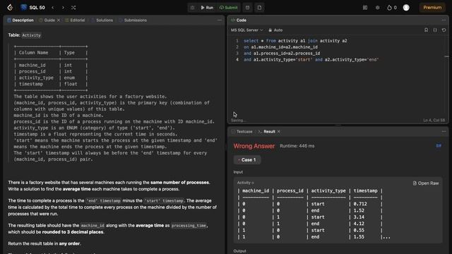 1661. "Average Time of Process per Machine" | SQL 50 | Leetcode | SQL Interview | Self join | CTE смотреть онлайн