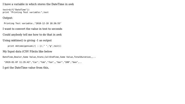Ubuntu: How to convert a DateTime variable in awk to seconds? смотреть онлайн