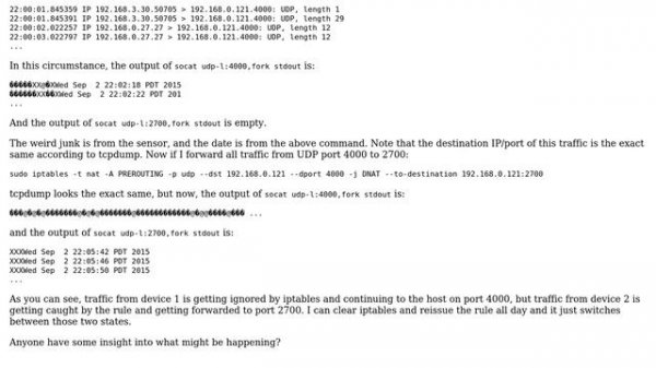 Unix & Linux: iptables is treating traffic from different hosts differently in spite of rules