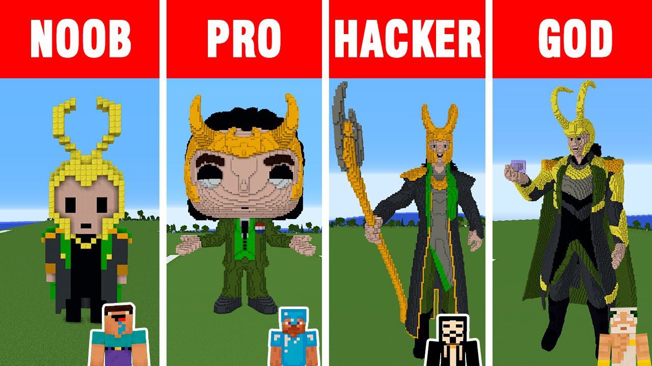 Minecraft NOOB Vs PRO Vs HACKER Vs GOD: LOKI BUILD CHALLENGE In Minecraft / Animation