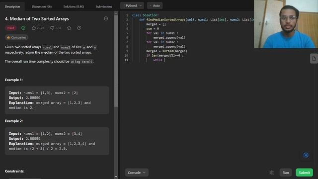 4. Median of Two Sorted Arrays | Leetcode | Python смотреть онлайн