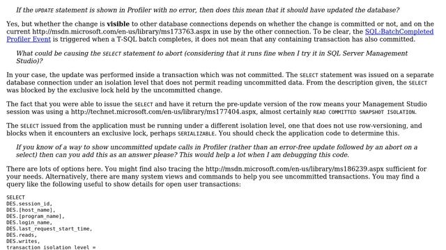 Databases: SQL Profiler Shows Update (EventClass) with No Errors, But Data in Table is Not Changed смотреть онлайн