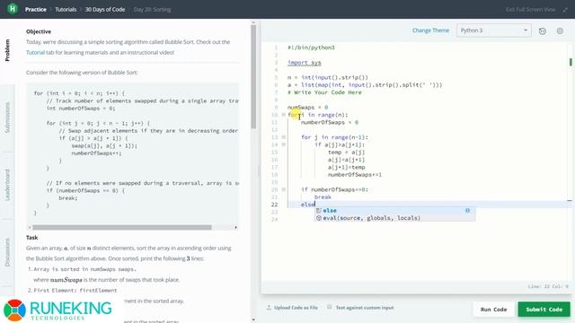 Sorting || HackerRank || Day 20 || Bubble Sort || Python смотреть онлайн