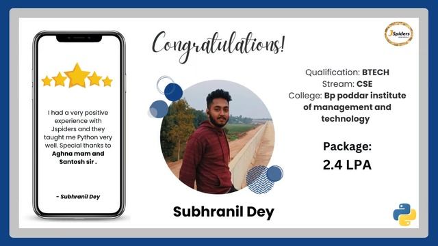 Student Successfully Placed | Python Full Stack Development | Jspiders Marathahalli | Subhranil Dey смотреть онлайн