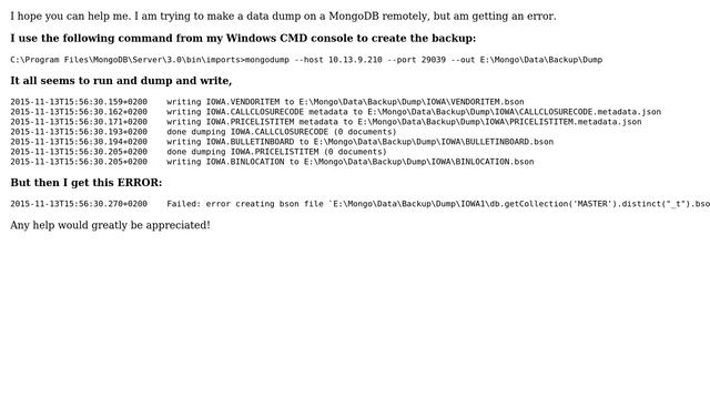 Databases: Remote MongoDB Dump Failure смотреть онлайн